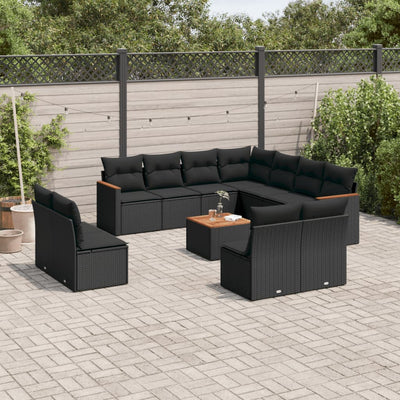 12 Piece Garden Sofa Set with Cushions Black Poly Rattan