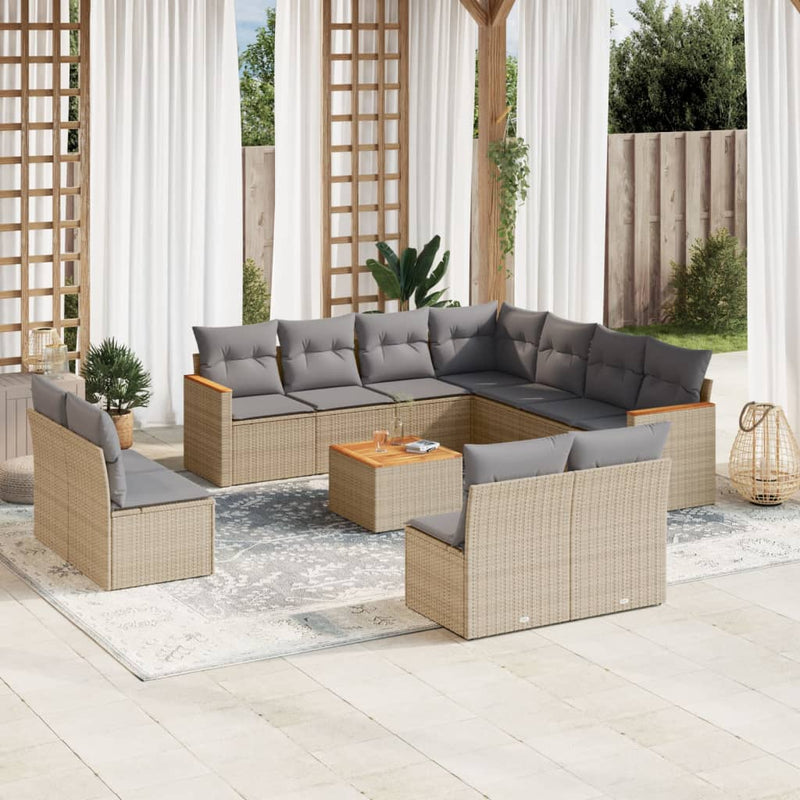 12 Piece Garden Sofa Set with Cushions Beige Poly Rattan