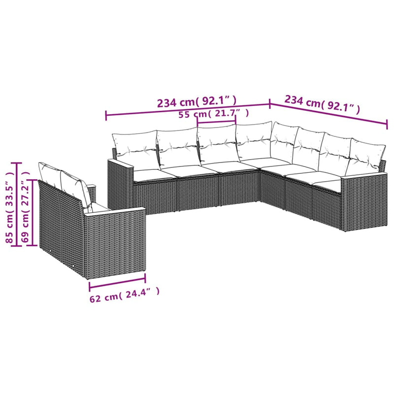 9 Piece Garden Sofa Set with Cushions Beige Poly Rattan