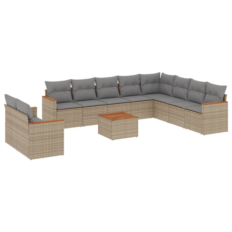 11 Piece Garden Sofa Set with Cushions Beige Poly Rattan