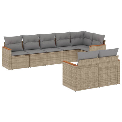 8 Piece Garden Sofa Set with Cushions Beige Poly Rattan