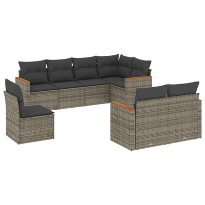 8 Piece Garden Sofa Set with Cushions Grey Poly Rattan