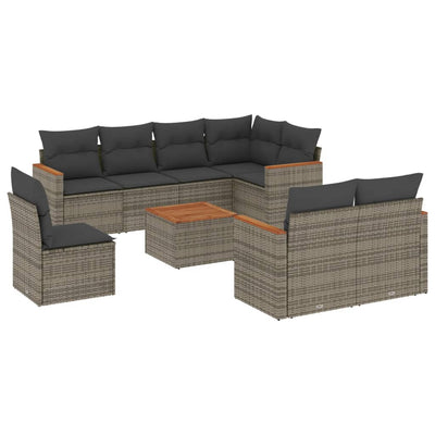 9 Piece Garden Sofa Set with Cushions Grey Poly Rattan