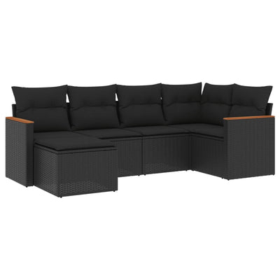 6 Piece Garden Sofa Set with Cushions Black Poly Rattan