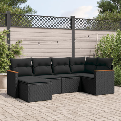 6 Piece Garden Sofa Set with Cushions Black Poly Rattan