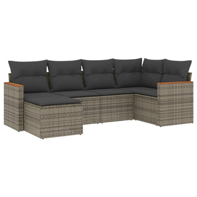 6 Piece Garden Sofa Set with Cushions Grey Poly Rattan