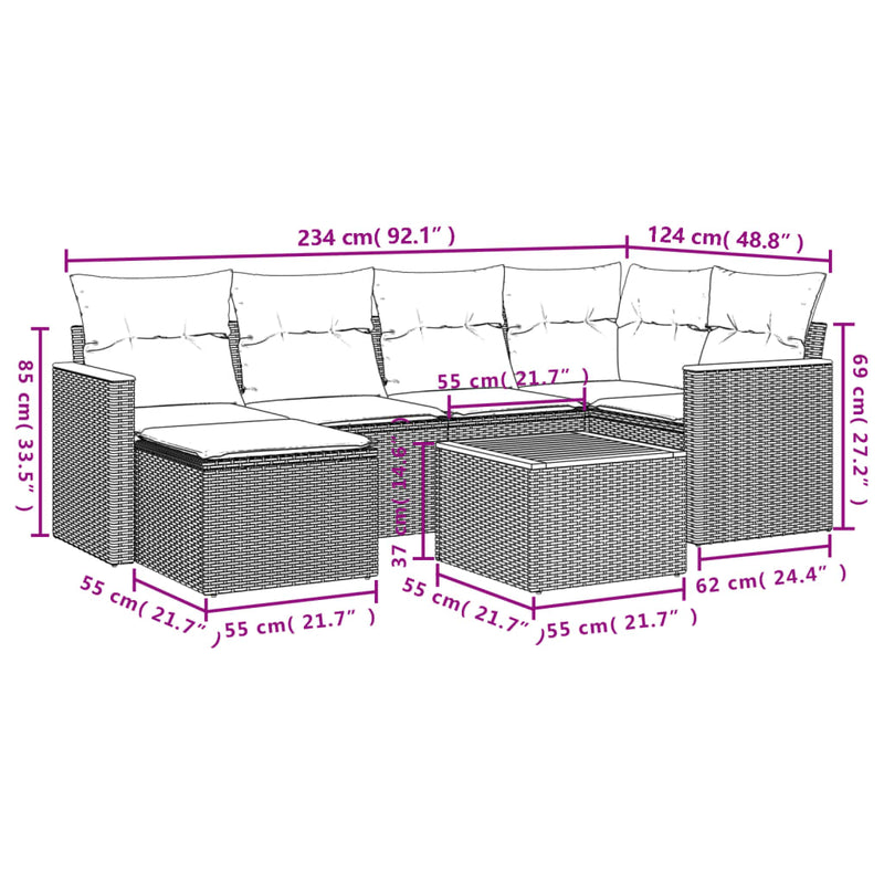 7 Piece Garden Sofa Set with Cushions Grey Poly Rattan