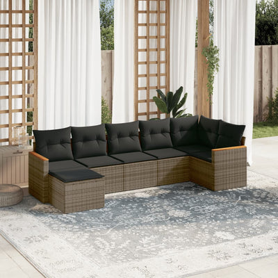 7 Piece Garden Sofa Set with Cushions Grey Poly Rattan