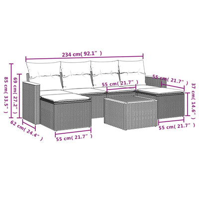 7 Piece Garden Sofa Set with Cushions Grey Poly Rattan