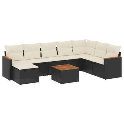 9 Piece Garden Sofa Set with Cushions Black Poly Rattan