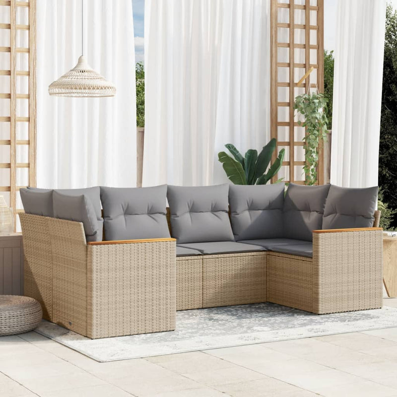 6 Piece Garden Sofa Set with Cushions Beige Poly Rattan