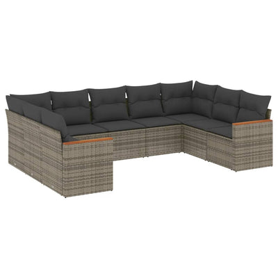 9 Piece Garden Sofa Set with Cushions Grey Poly Rattan