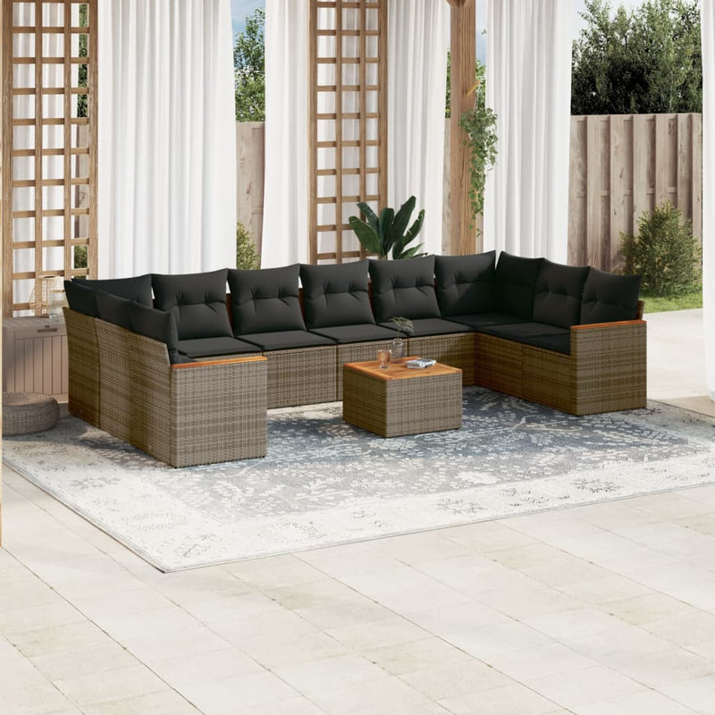 11 Piece Garden Sofa Set with Cushions Grey Poly Rattan