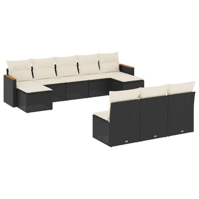 10 Piece Garden Sofa Set with Cushions Black Poly Rattan