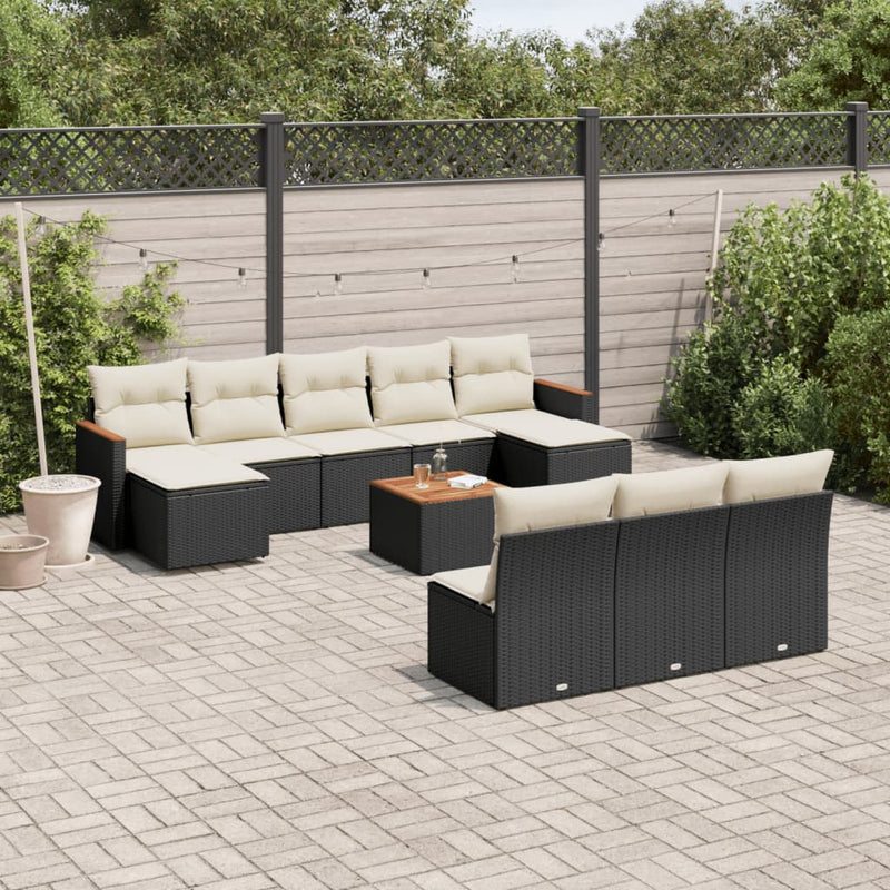 11 Piece Garden Sofa Set with Cushions Black Poly Rattan