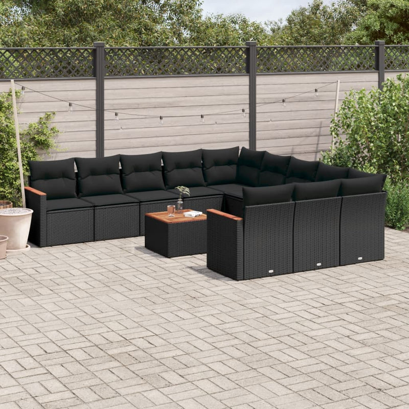 12 Piece Garden Sofa Set with Cushions Black Poly Rattan