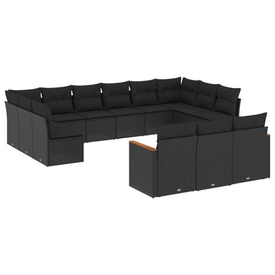 13 Piece Garden Sofa Set with Cushions Black Poly Rattan