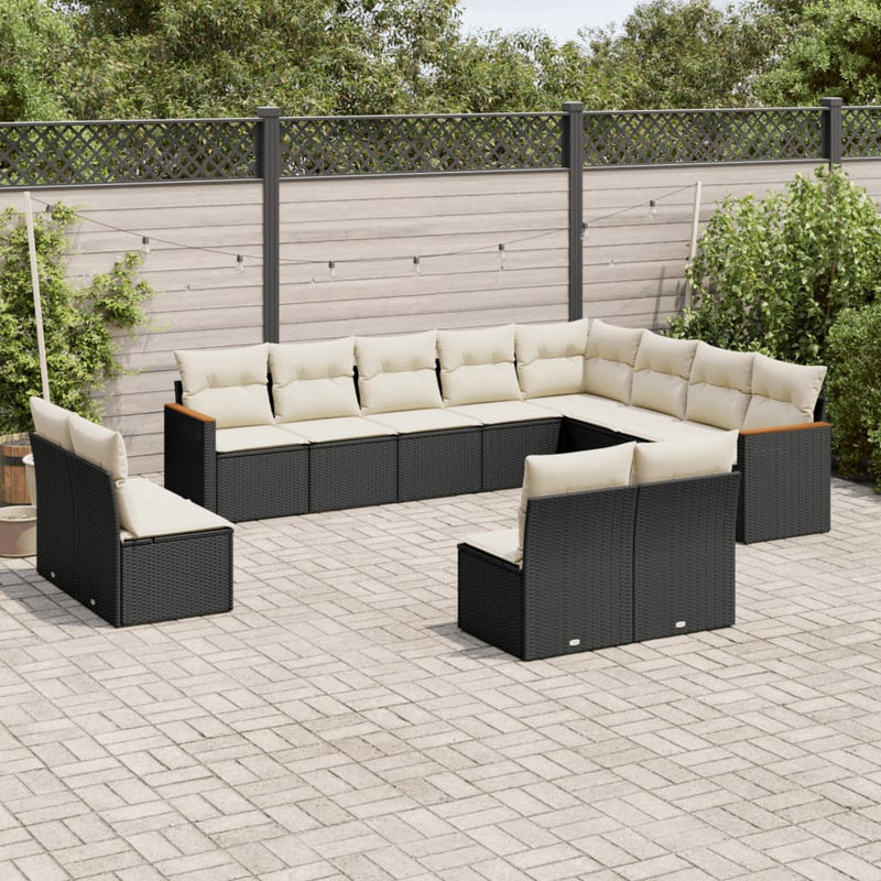 12 Piece Garden Sofa Set with Cushions Black Poly Rattan