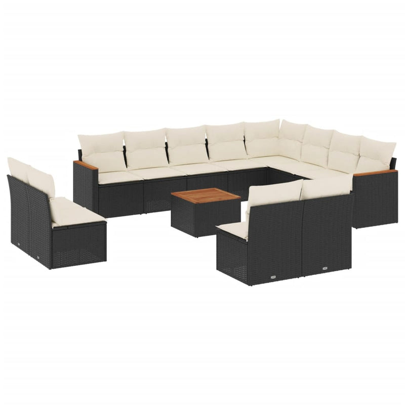 13 Piece Garden Sofa Set with Cushions Black Poly Rattan