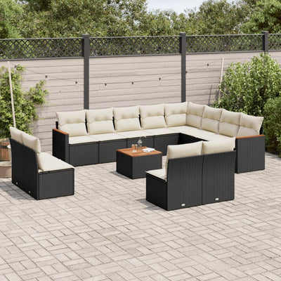 13 Piece Garden Sofa Set with Cushions Black Poly Rattan