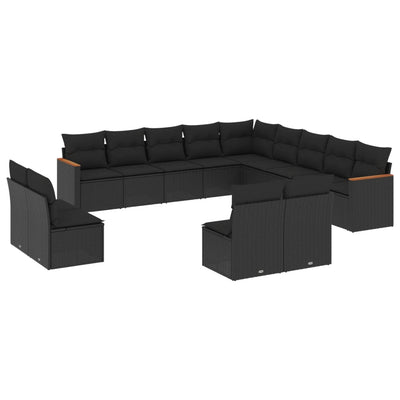 13 Piece Garden Sofa Set with Cushions Black Poly Rattan