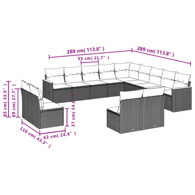 13 Piece Garden Sofa Set with Cushions Black Poly Rattan