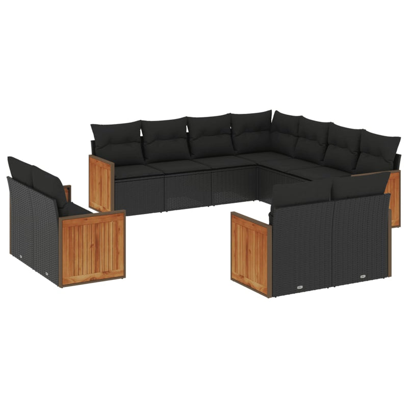 11 Piece Garden Sofa Set with Cushions Black Poly Rattan