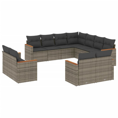 11 Piece Garden Sofa Set with Cushions Grey Poly Rattan