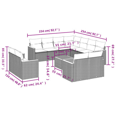 12 Piece Garden Sofa Set with Cushions Grey Poly Rattan