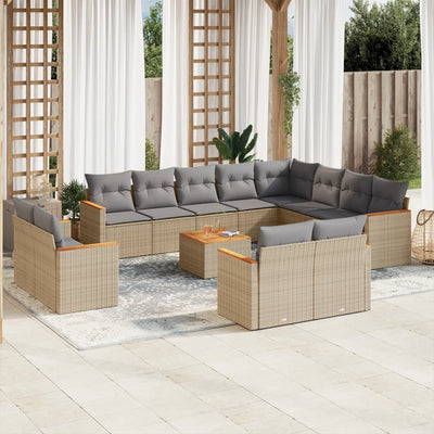 13 Piece Garden Sofa Set with Cushions Beige Poly Rattan