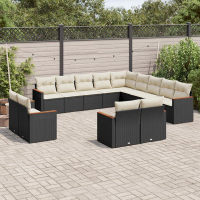 13 Piece Garden Sofa Set with Cushions Black Poly Rattan