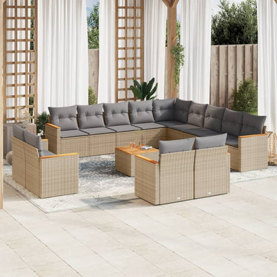 14 Piece Garden Sofa Set with Cushions Beige Poly Rattan