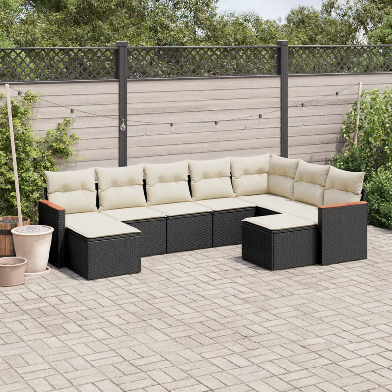 9 Piece Garden Sofa Set with Cushions Black Poly Rattan