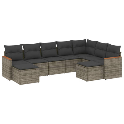 9 Piece Garden Sofa Set with Cushions Grey Poly Rattan