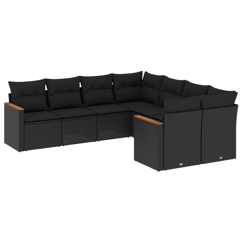 8 Piece Garden Sofa Set with Cushions Black Poly Rattan