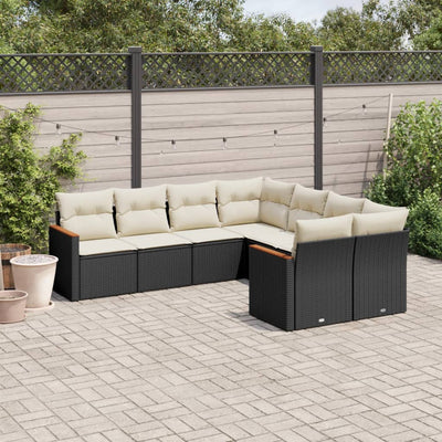 8 Piece Garden Sofa Set with Cushions Black Poly Rattan