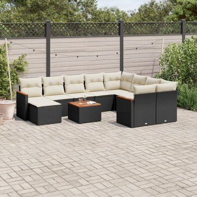 11 Piece Garden Sofa Set with Cushions Black Poly Rattan