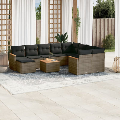 11 Piece Garden Sofa Set with Cushions Grey Poly Rattan