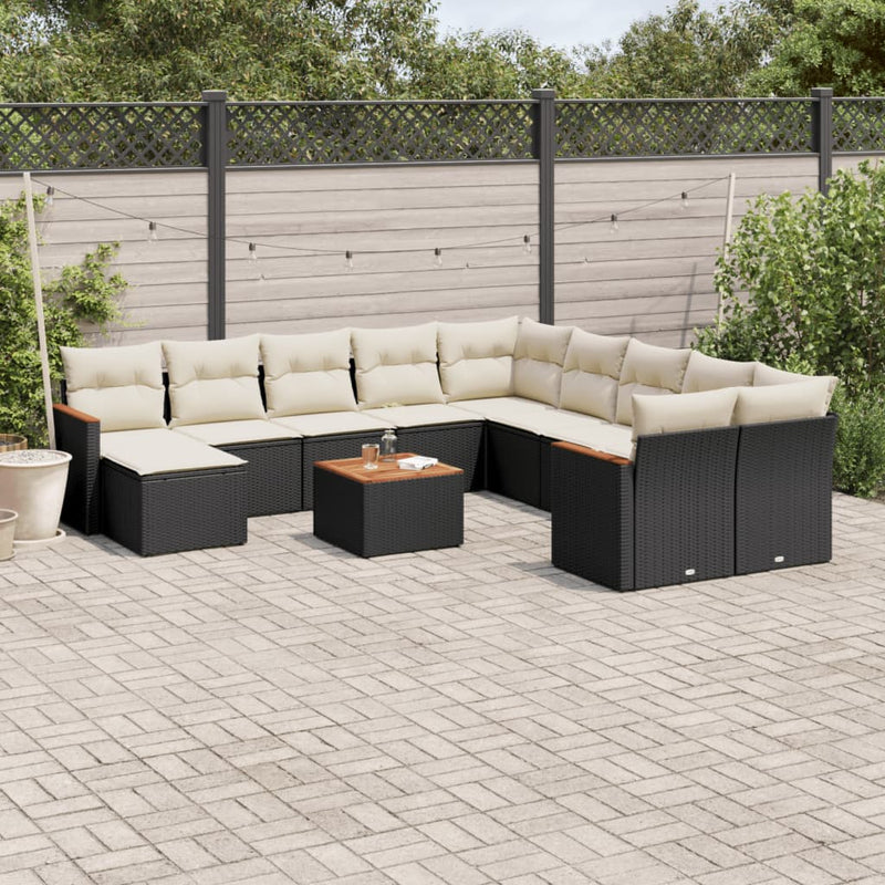 12 Piece Garden Sofa Set with Cushions Black Poly Rattan