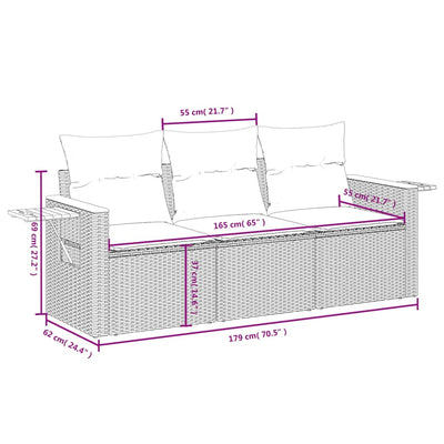 3 Piece Garden Sofa Set with Cushions Grey Poly Rattan