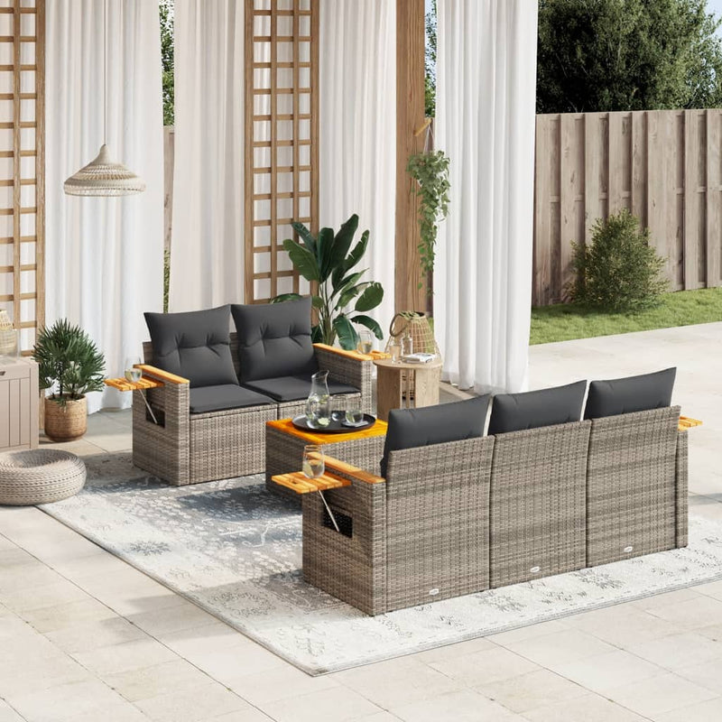 6 Piece Garden Sofa Set with Cushions Grey Poly Rattan