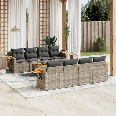 9 Piece Garden Sofa Set with Cushions Grey Poly Rattan