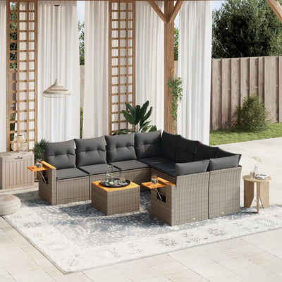 9 Piece Garden Sofa Set with Cushions Grey Poly Rattan