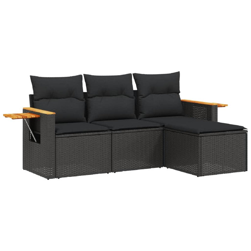 4 Piece Garden Sofa Set with Cushions Black Poly Rattan