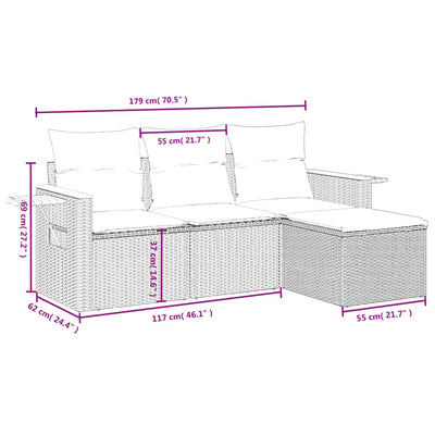 4 Piece Garden Sofa Set with Cushions Grey Poly Rattan