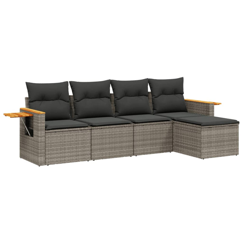 5 Piece Garden Sofa Set with Cushions Grey Poly Rattan