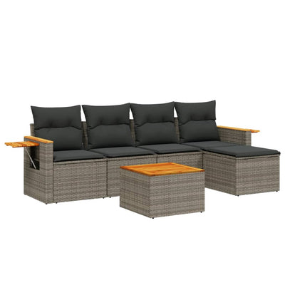 6 Piece Garden Sofa Set with Cushions Grey Poly Rattan