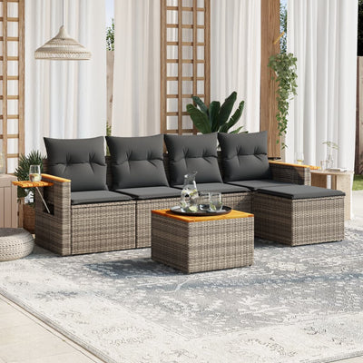 6 Piece Garden Sofa Set with Cushions Grey Poly Rattan