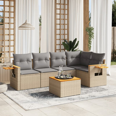 6 Piece Garden Sofa Set with Cushions Beige Poly Rattan