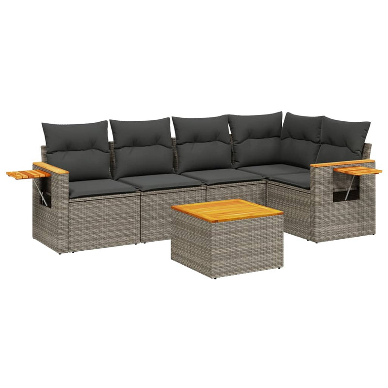 6 Piece Garden Sofa Set with Cushions Grey Poly Rattan